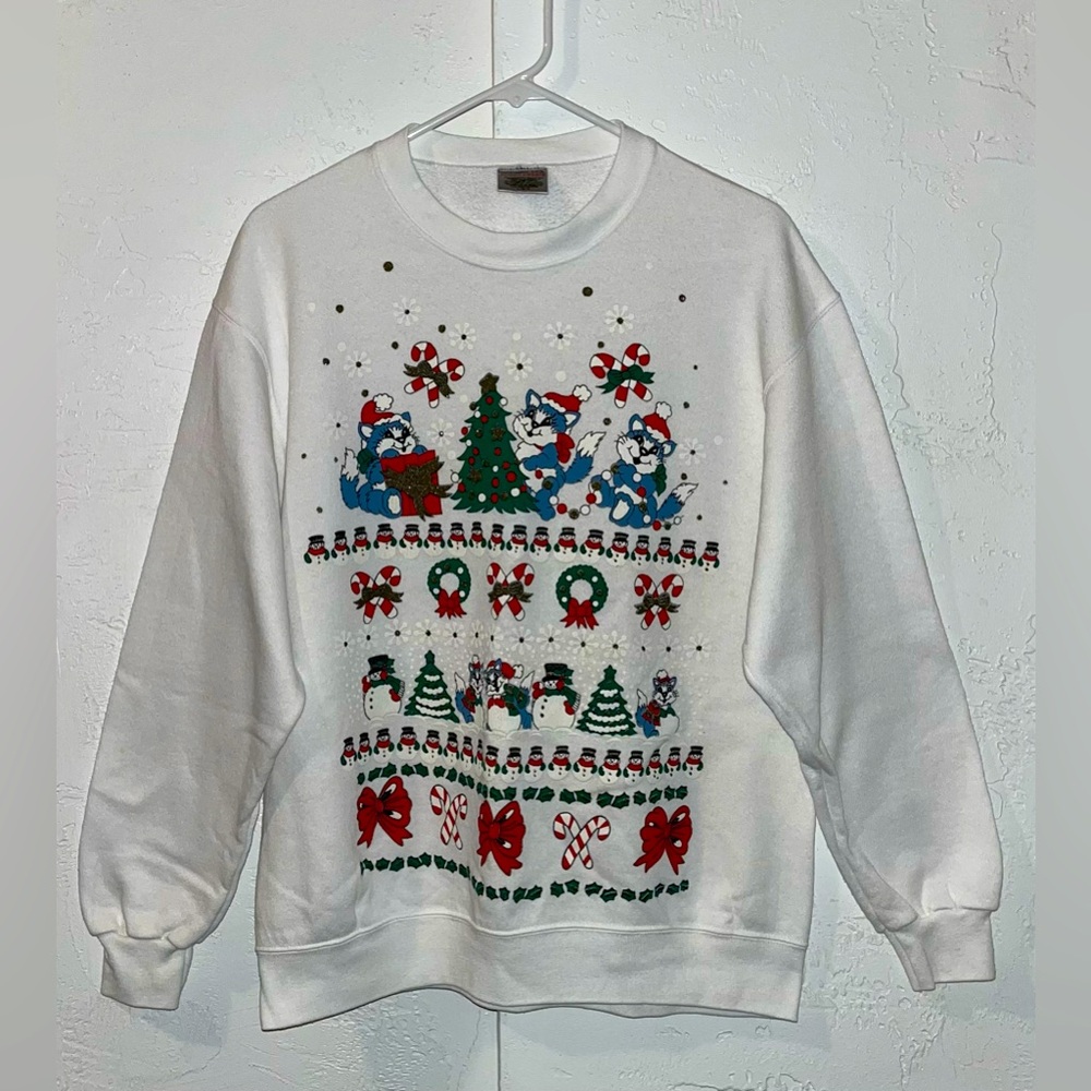Vintage 90’s Ugly Crazy Cat Lady Christmas Sweater Sweatshirt